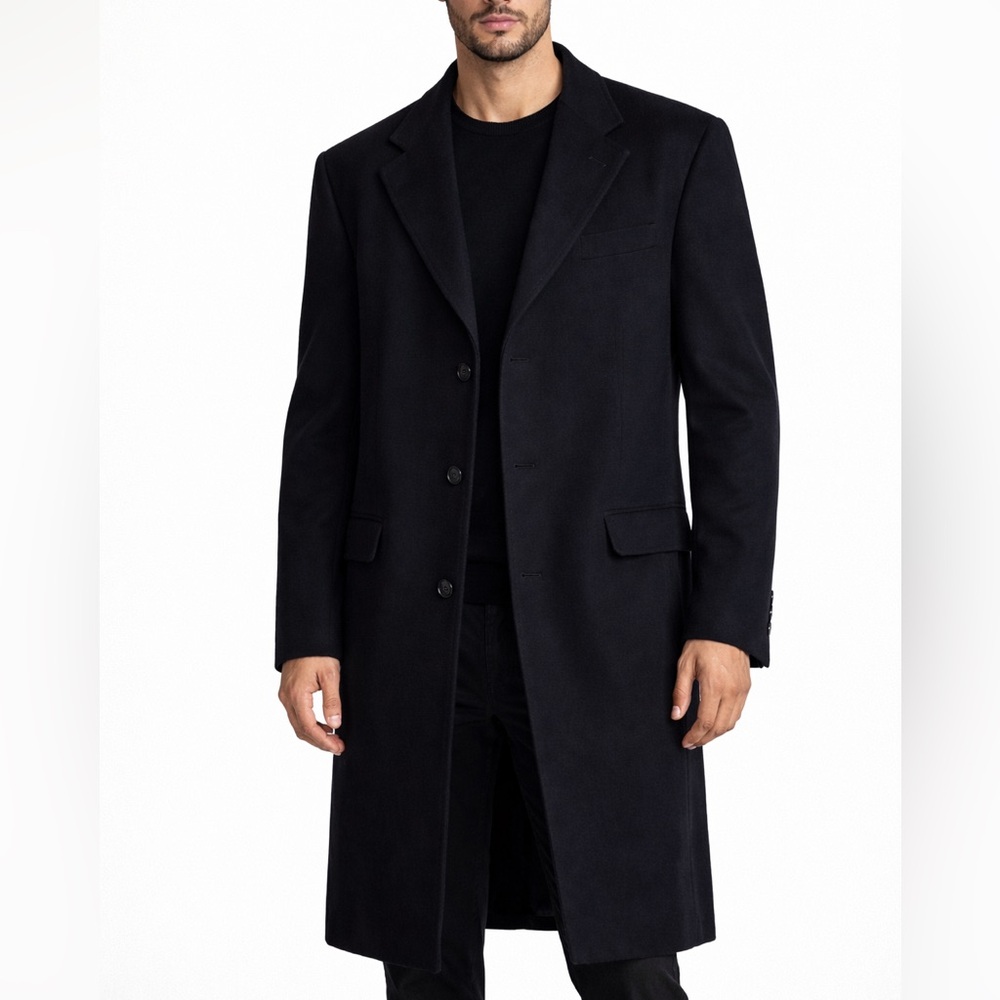 Marco Cellini 100% Pure Cashmere Coat Size 52 Black Pocket Soft Made In Italy